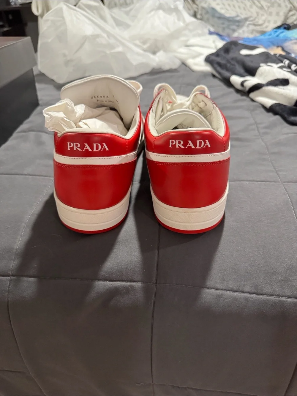 Prada Red and White Leather Low-Top Sneakers